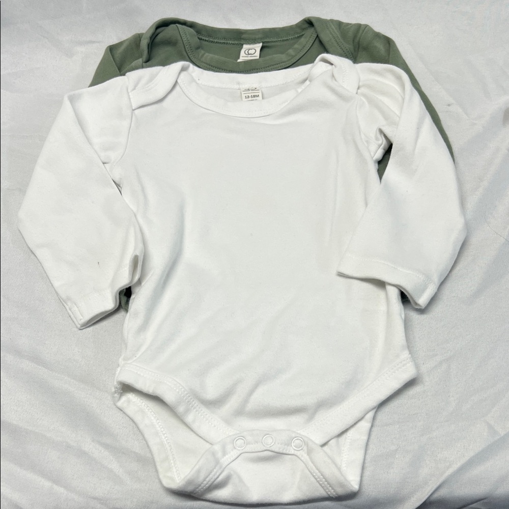 Colored Organics White and Green Long Sleeve 2 Onesies Bundle Size 12-18 months